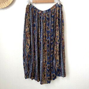 y2k blue brown flower hippie print crinkle broom skirt elastic flowy summer 3X